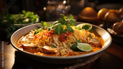 Khao Soi Gai Northern Thai Coconut Curry Noodle Soup. Best For Banner, Flyer, and Poster