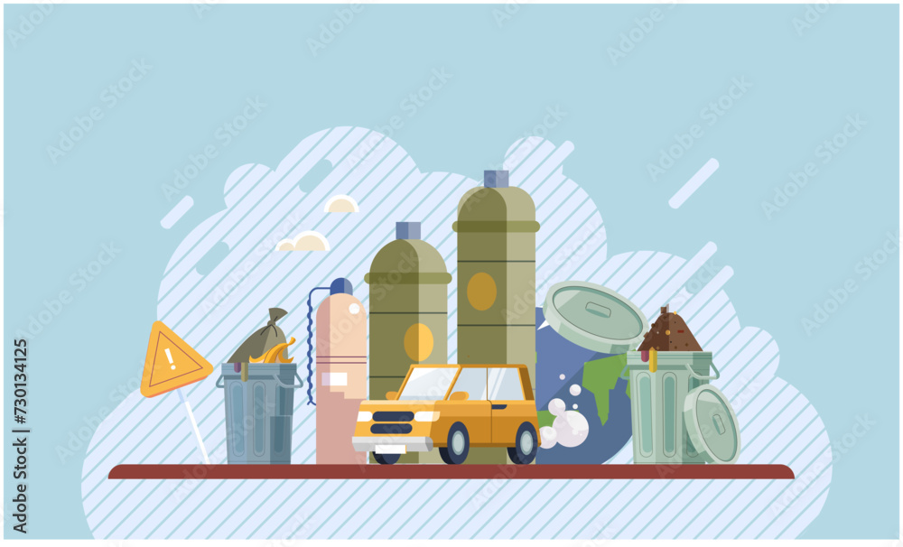 Nature pollution. Vector illustration. The harmful effects pollution can be seen in contaminated ecosystems Unhygienic practices contribute to nature pollution and endanger public health The nature Nature pollution. Vector illustration. The harmful effects pollution can be seen in contaminated ecosystems Unhygienic practices contribute to nature pollution and endanger public health The nature