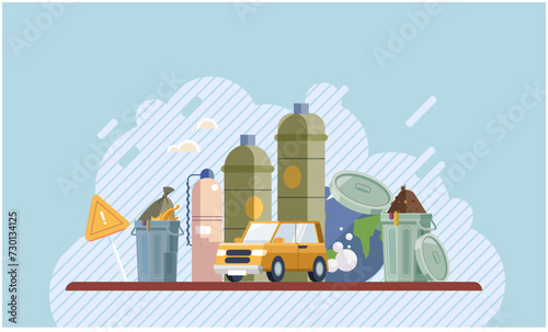 Nature pollution. Vector illustration. The harmful effects pollution can be seen in contaminated ecosystems Unhygienic practices contribute to nature pollution and endanger public health The nature
