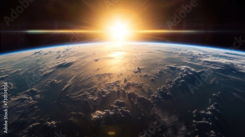 Sunlight Ascending over Earth in Outer Space