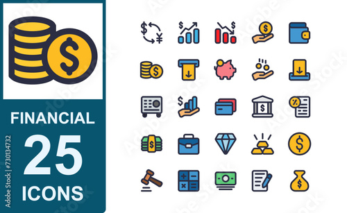 lineal color icon set finance theme.contains exchange,money,growth,markdown,finance,wallet,diamonds,gold,wealth,auction.vector modern style.
