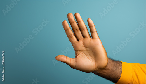 Success sign Thumb up, pointing to blue background, inspiring ideas generated by AI photo