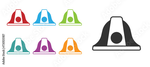 Black Firefighter helmet or fireman hat icon isolated on white background. Set icons colorful. Vector