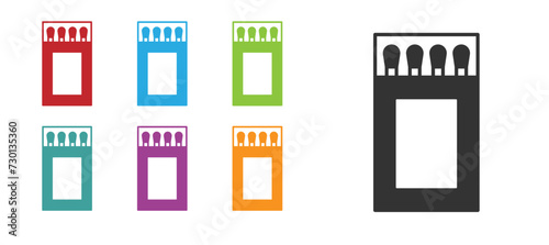 Black Open matchbox and matches icon isolated on white background. Set icons colorful. Vector