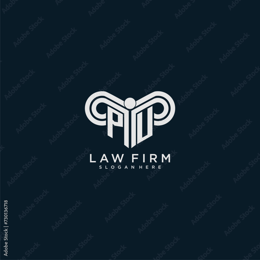 PU initial monogram logo lawfirm with pillar design