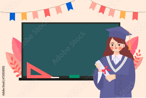 Vector illustration of a female student celebrating graduation