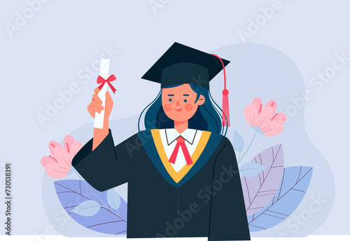 Vector illustration of a female student celebrating graduation