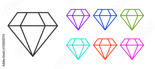 Black line Diamond icon isolated on white background. Jewelry symbol. Gem stone. Set icons colorful. Vector
