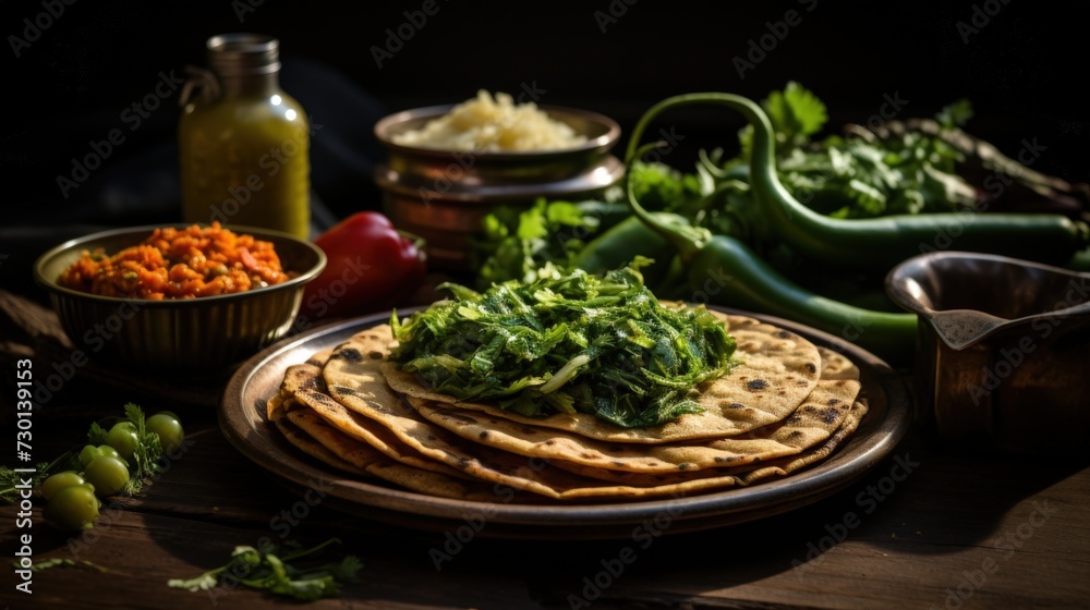 Methi Thepla with Pickle. Best For Banner, Flyer, and Poster Methi Thepla with Pickle. Best For Banner, Flyer, and Poster