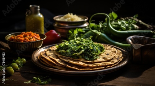 Methi Thepla with Pickle. Best For Banner, Flyer, and Poster