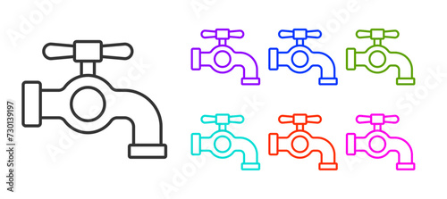 Black line Water tap icon isolated on white background. Set icons colorful. Vector