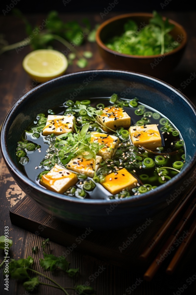 Miso Soup with Seaweed and Tofu. Best For Banner, Flyer, and Poster