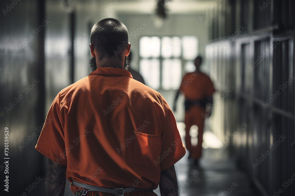Generative AI picture restricted freedom concept prisoner in jail orange uniform criminal person Generative AI picture restricted freedom concept prisoner in jail orange uniform criminal person