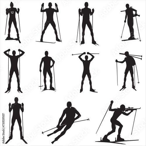 biathlon silhouette , biathlon vector silhouette , biathlon players set of silhouette 