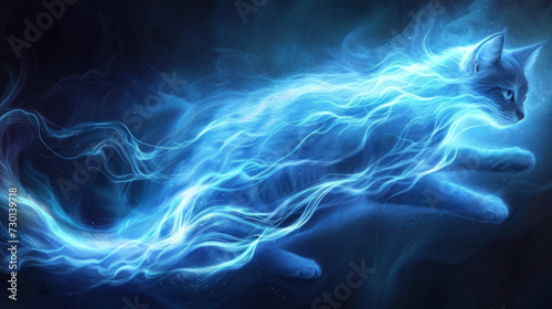 Magical blue shining cat looking like space nebula