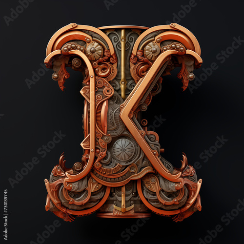 3d rendered illustration of a instrument, metal alphabet letter K, time is money concept, alphabet of printed circuit boards capital letter K,3d render of a alphabet, 3d render of letter K, Ai