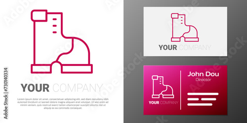 Logotype line Winter warm boot icon isolated on white background. Waterproof rubber boot. Logo design template element. Vector