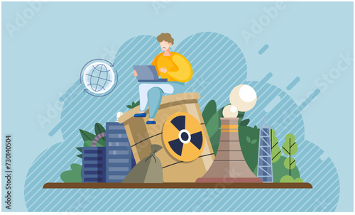 Nature pollution. Vector illustration. The delicate balance ecosystem is threatened by pollution Climate change is consequence environmental degradation and pollution Contamination natural resources