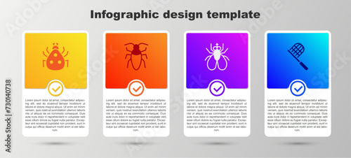 Set Ladybug, Cockroach, Insect fly and Butterfly net. Business infographic template. Vector