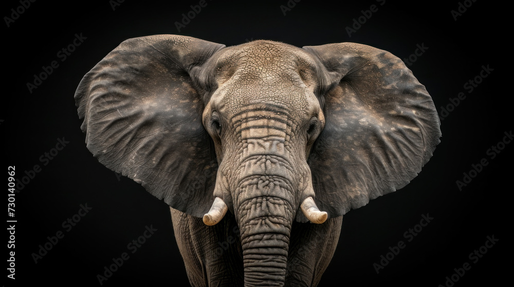 Fototapeta premium Portrait of an elephant on dark background