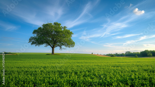 Green field tree and blue skygreat background.