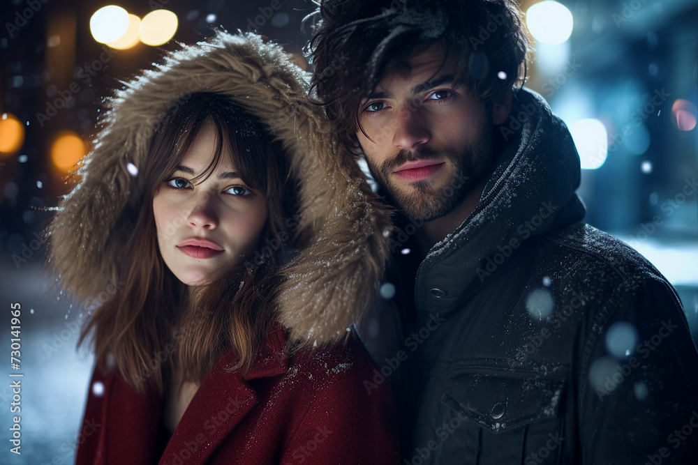 People children family friends couple spending time outdoors winter holidays frosty day Generative AI People children family friends couple spending time outdoors winter holidays frosty day Generative AI