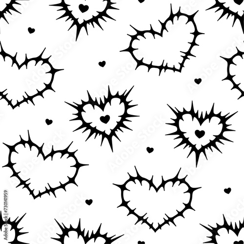 Tattoo Y2k seamless pattern. Vector hand drawn tattoo background. Black and white.