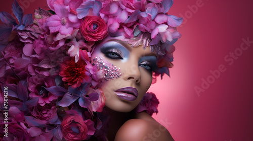 woman with floral carnival headdress