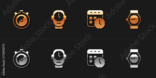 Set Stopwatch, Clock, Calendar and clock and Wrist icon. Vector