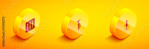 Set Isometric Sound mixer controller, Trumpet and Electric bass guitar icon. Vector
