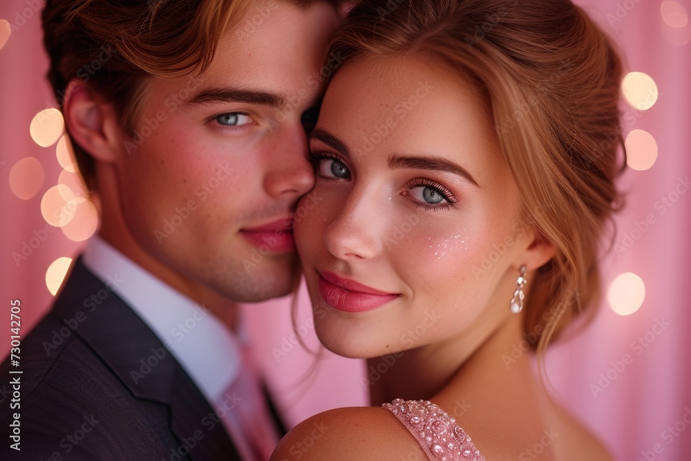 Young romantic couple hugging while sharing love and happiness at a party. Young romantic couple hugging while sharing love and happiness at a party.