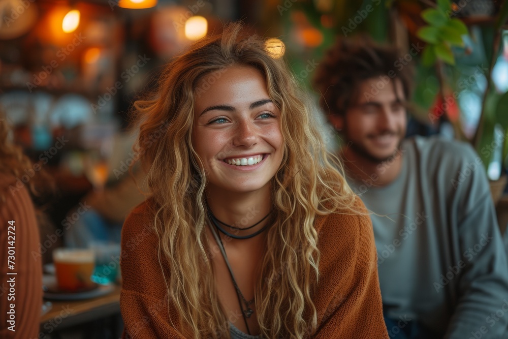 A group of cheerful friends are having a fun day laughing and chatting over drinks in the city. A group of cheerful friends are having a fun day laughing and chatting over drinks in the city.