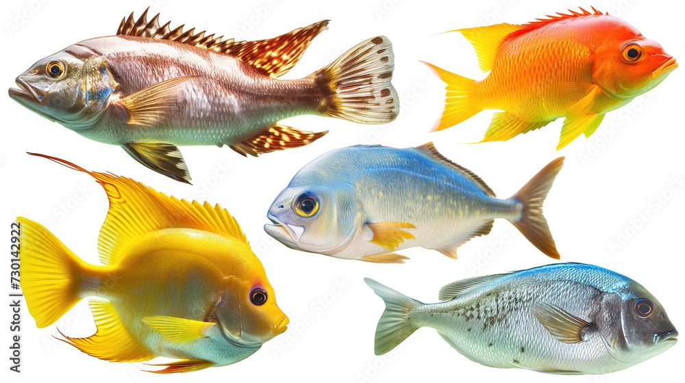 Isolated varied species of fish Isolated varied species of fish