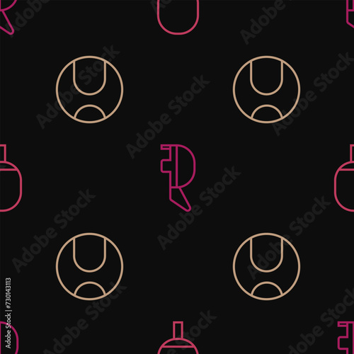 Set line Racket for playing table tennis, Tennis ball and Fencing helmet mask on seamless pattern. Vector
