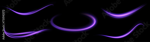 Purple Light Vortex. Abstract curved light effect of bright lines. Vector illustration