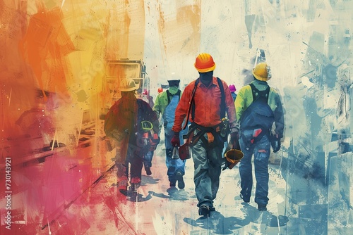 Group of workman background, water color style - generative ai photo