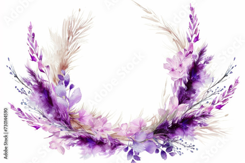 Cute Purple Pampas Rustic Bohemian Wedding Wreath Flower Clipart.