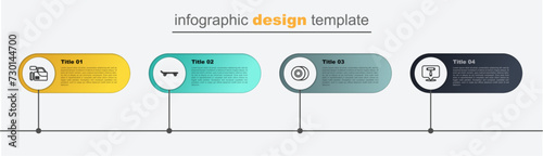 Set line Skateboard T tool, wheel, and Cinema camera. Business infographic template. Vector photo