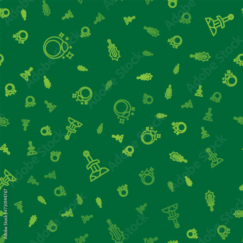 Set line Magic stone ring, Sword the and sword fire on seamless pattern. Vector