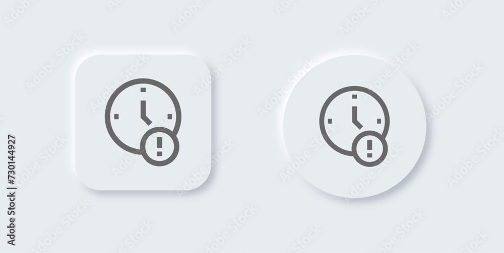 Time out line icon in neomorphic design style. Deadline signs vector illustration. Time out line icon in neomorphic design style. Deadline signs vector illustration.