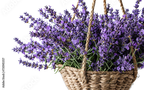 Lavender Plant in Hanging Basket Alone on White Background