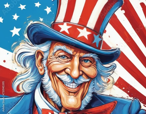 Cartoon Uncle Sam. Using blue, red and white colors. photo