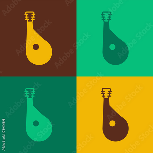 Pop art Ukrainian traditional musical instrument bandura icon isolated on color background. Vector