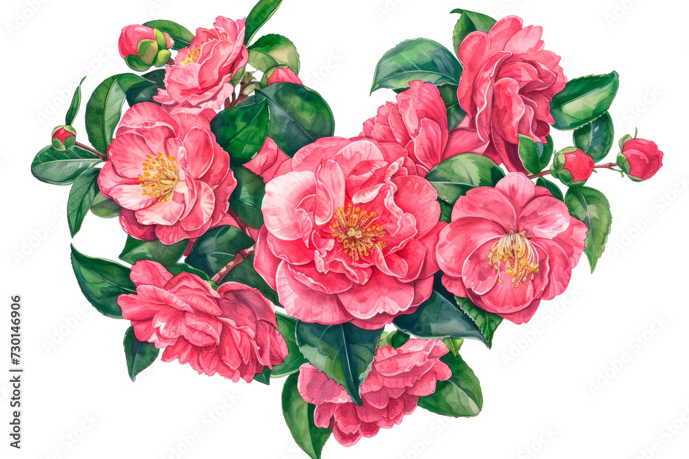 Heart shaped with Camellia, isolated background Heart shaped with Camellia, isolated background