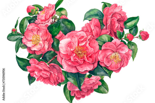 Heart shaped with Camellia, isolated background