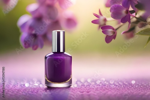 Lilac nail polish bottle with lilac background.