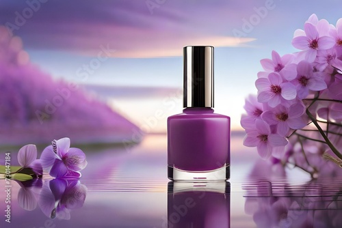 Lilac nail polish bottle with lilac background.