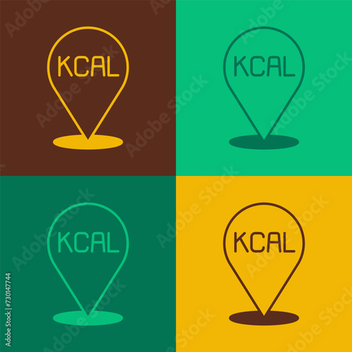 Pop art Kcal icon isolated on isolated on color background. Health food. Vector