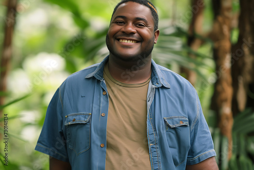 portrait of black boy smiling with obesity