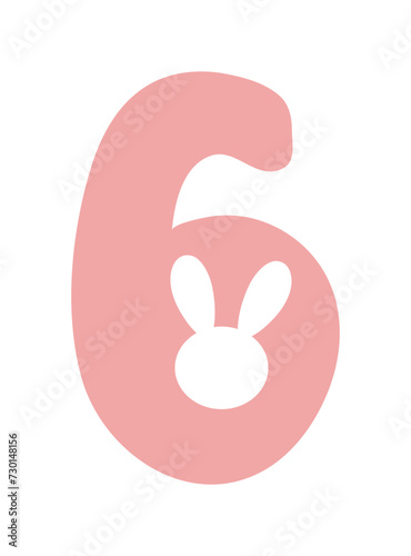 cute bunny alphabet letter number 6 six